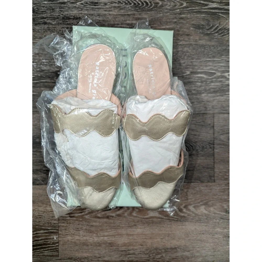 Patricia Green Palm Beach Gold Metallic Scalloped Block Heel Sandals Mules 8 - Picture 5 of 11